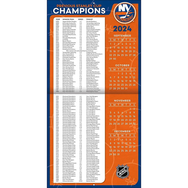 Calendrier mural de l'équipe des Islanders de New York 2024-2025 12" x 12"