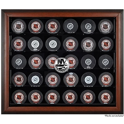 Vitrine de présentation marron pour 30 rondelles des Islanders de New York