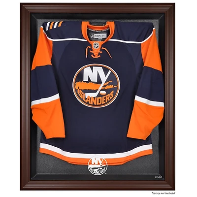 Vitrine de présentation avec logo encadré marron des Islanders de New York