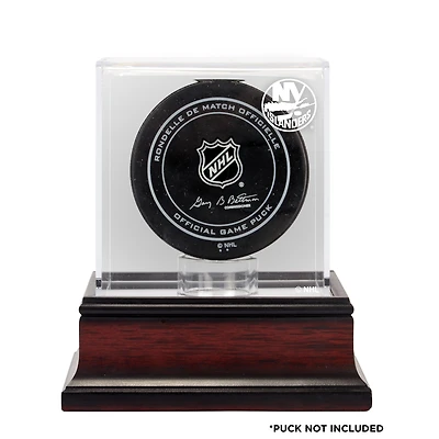 New York Islanders Mahogany Hockey Puck Logo Display Case