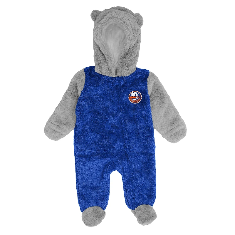 Dormeuse à fermeture éclair complète en polaire pour nouveau-né et nourrisson Royal New York Islanders Game Nap Teddy Bunting