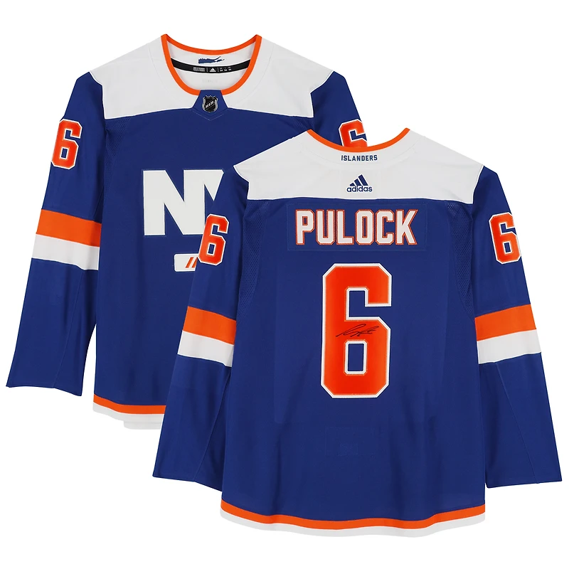 Maillot authentique Adidas bleu dédicacé par Ryan Pulock des Islanders de New York