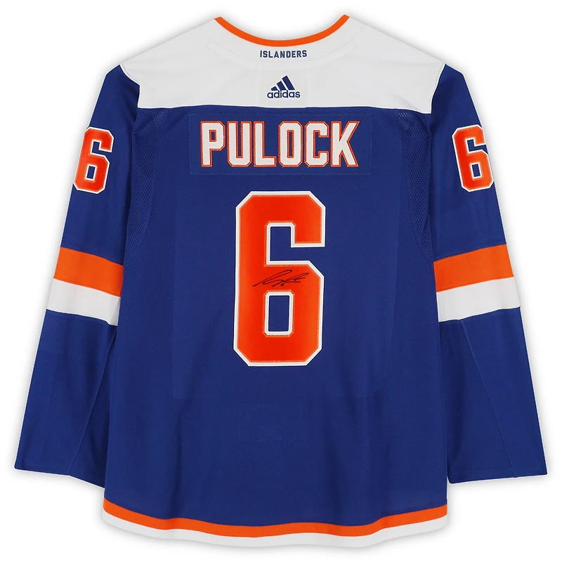 Maillot authentique Adidas bleu dédicacé par Ryan Pulock des Islanders de New York