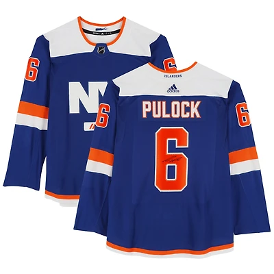 Maillot authentique Adidas bleu dédicacé par Ryan Pulock des Islanders de New York