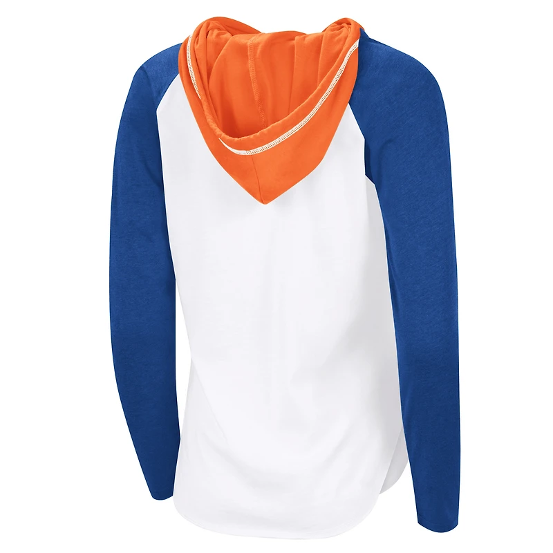 T-shirt à capuche manches longues raglan VIP G-III 4Her par Carl Banks pour femme, blanc, des New York Islanders