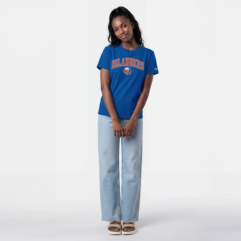 T-shirt féminin Champion Royal New York Islanders avec logo de la mascotte Arch