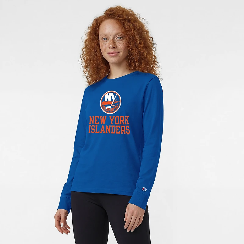 Women's Champion Royal New York Islanders Wordmark Lockup Long Sleeve T-Shirt