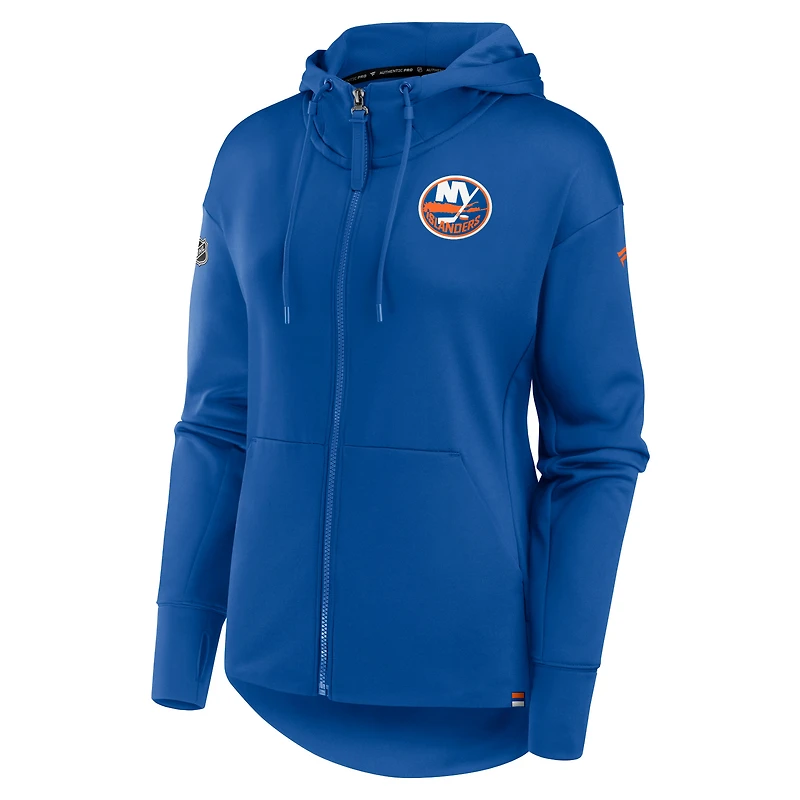 Sweat à capuche entièrement zippé Fanatics Royal New York Islanders Authentic Pro Scuba pour femmes