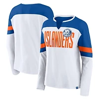 Women's Fanatics White/Royal New York Islanders Frozen Long Sleeve Notch Neck T-Shirt