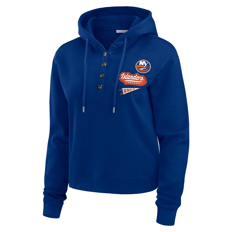Women's WEAR by Erin Andrews  Royal New York Islanders Waffle-Knit Pullover Hoodie