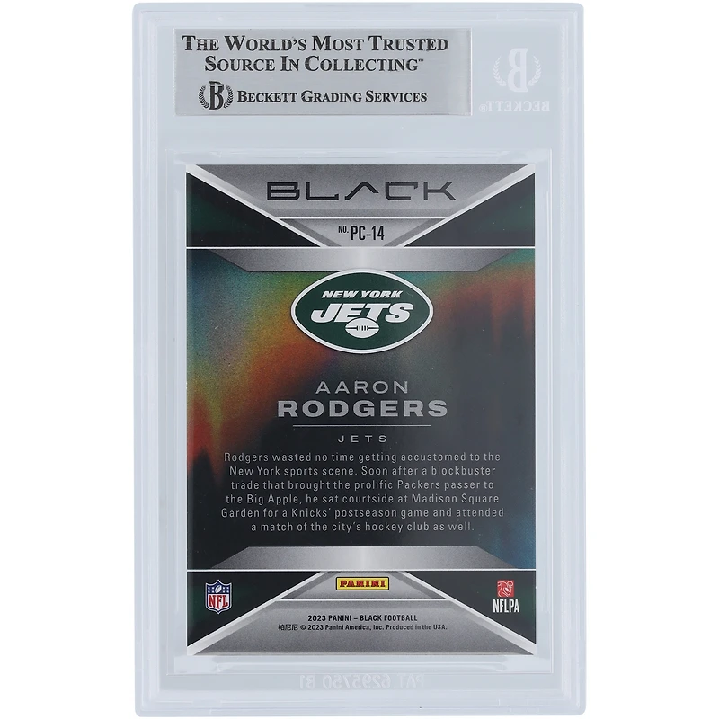 Aaron Rodgers New York Jets Autographed 2023 Panini Black Prolific White Ink #PC-14 Beckett Fanatics Witnessed Authenticated Card