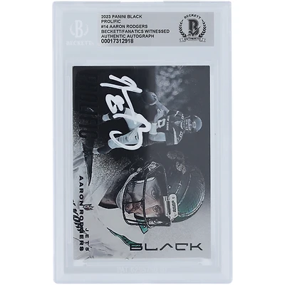 Aaron Rodgers New York Jets Autographed 2023 Panini Black Prolific White Ink #PC-14 Beckett Fanatics Witnessed Authenticated Card