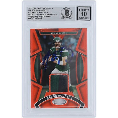 Aaron Rodgers New York Jets Autographed 2023 Panini Certified Materials Mirror Orange Etch #MMPE-17 #/30 Beckett Fanatics Witnessed Authenticated 10 Card
