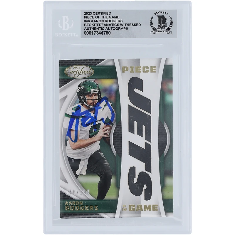 Aaron Rodgers New York Jets Autographed 2023 Panini Certified Piece of the Game Relic #POG-46 Beckett Fanatics Witnessed Authenticated Card