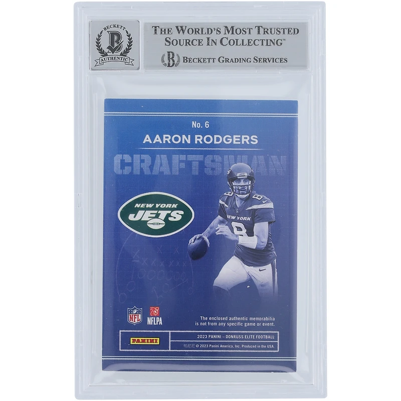 Aaron Rodgers New York Jets Autographed 2023 Panini Donruss Elite Craftsman Jerseys Prime #6 #/99 Beckett Fanatics Witnessed Authenticated 10 Card