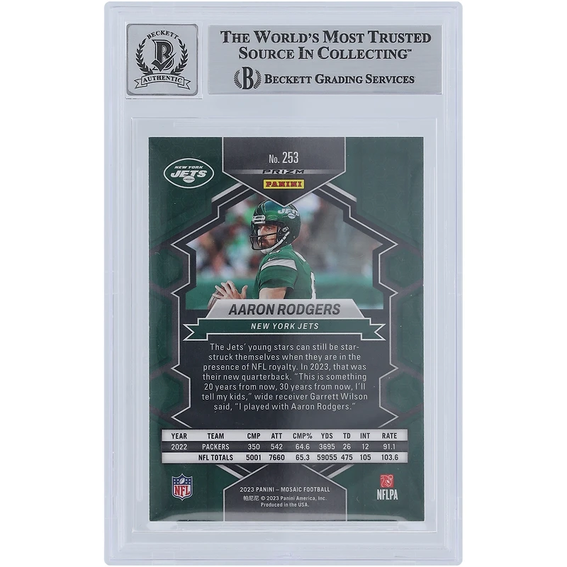 Aaron Rodgers New York Jets Autographed 2023 Panini Mosaic National Pride Honeycomb #253 Beckett Fanatics Witnessed Authenticated 9/10 Card
