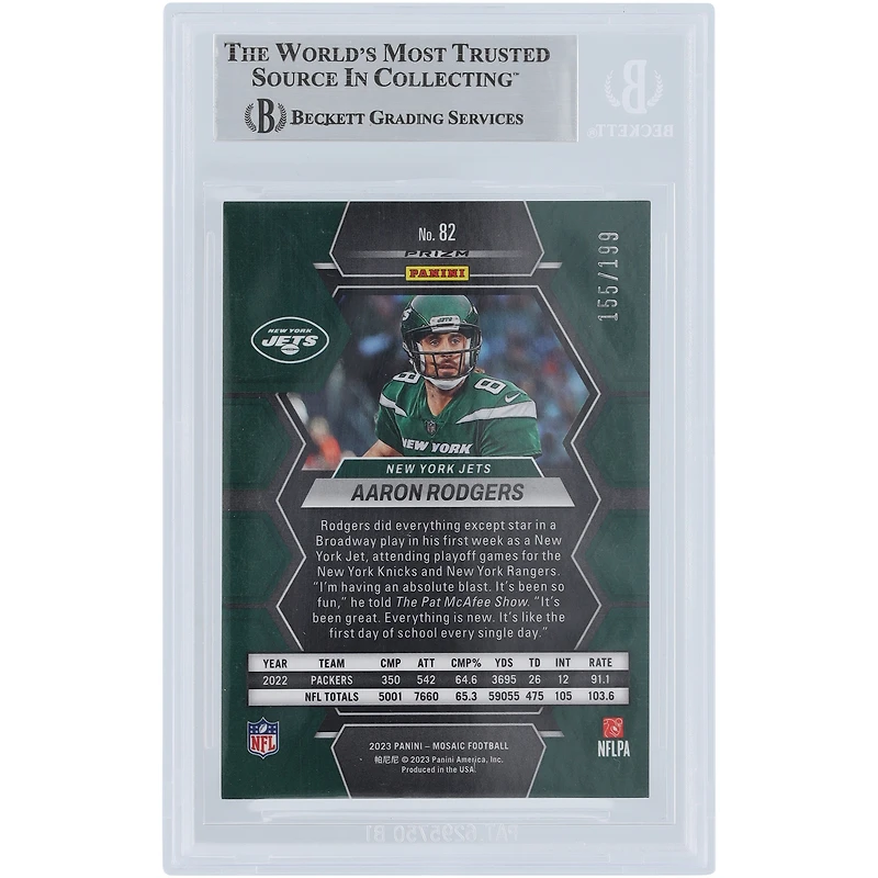 Aaron Rodgers New York Jets Autographed 2023 Panini Mosaic Orange Mosaic #82 #/199 Beckett Fanatics Witnessed Authenticated Card
