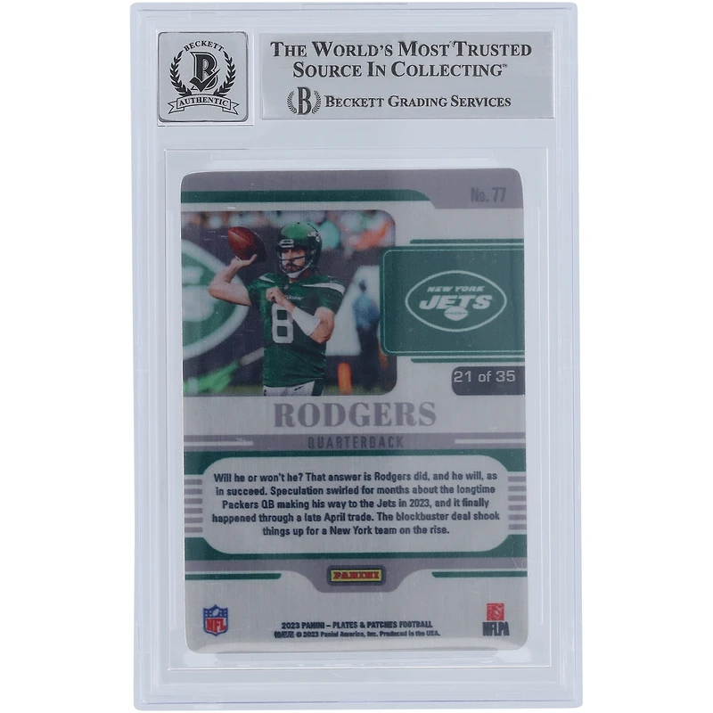 Aaron Rodgers New York Jets Autographed 2023 Panini Plates & Patches Metal Vector #77 #/35 Beckett Fanatics Witnessed Authenticated 10 Card