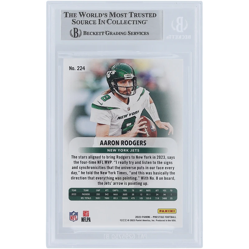 Aaron Rodgers New York Jets Autographed 2023 Panini Prestige Xtra Points Blue #224 #/399 Beckett Fanatics Witnessed Authenticated Card