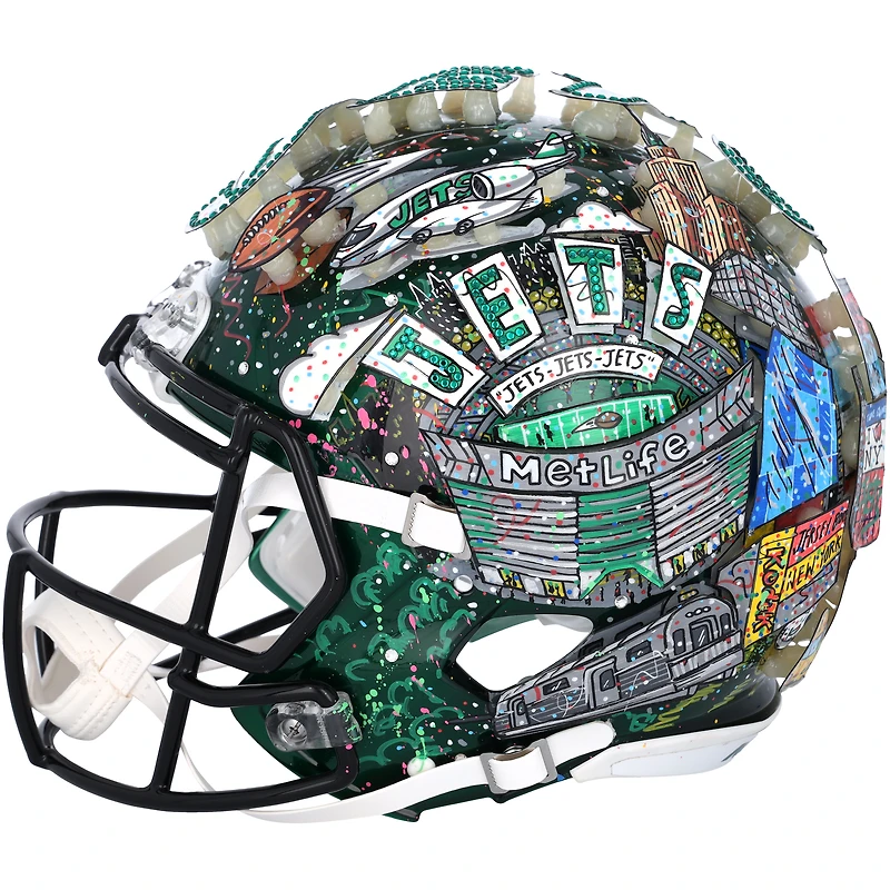 Casque Riddell Speed ​​authentique autographié par Aaron Rodgers des New York Jets - Illustration de Charles Fazzino - XP14012989
