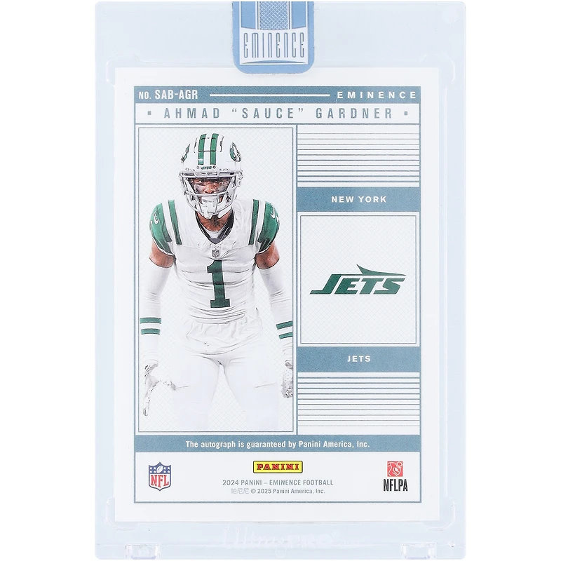 Ahmad Gardner New York Jets Autographed 2024 Panini Eminence 1 Troy Oz Platinum Bar Relic #SAB-AGR #1/1 Card