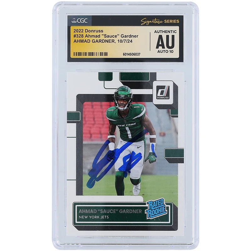 Ahmad Sauce Gardner New York Jets Autographed 2022 Panini Donruss #328 CGC Fanatics Witnessed Authenticated Auto 10 Rookie Card