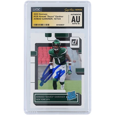 Ahmad Sauce Gardner New York Jets Autographed 2022 Panini Donruss #328 CGC Fanatics Witnessed Authenticated Auto 10 Rookie Card