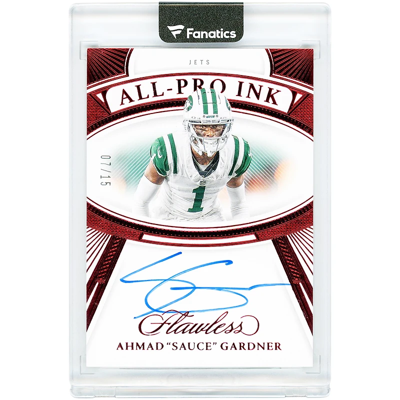 Carte autographiée par Ahmad « Sauce » Gardner des Jets de New York (2024) Panini Flawless Ruby All Pro Ink #API-ASG #7/15