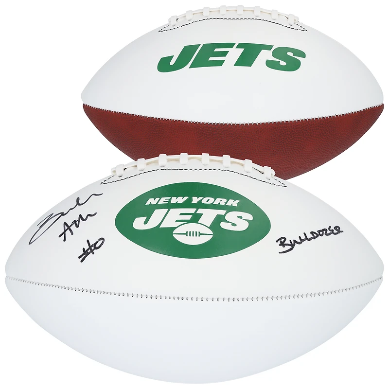 Ballon de football Franklin White Panel autographié par Braelon Allen des New York Jets avec inscription « Bulldozer »