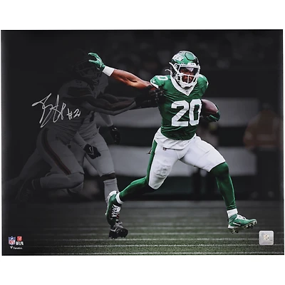 Breece Hall New York Jets Autographed 16" x 20" Stiff Arm vs. Cleveland Browns Spotlight Photograph