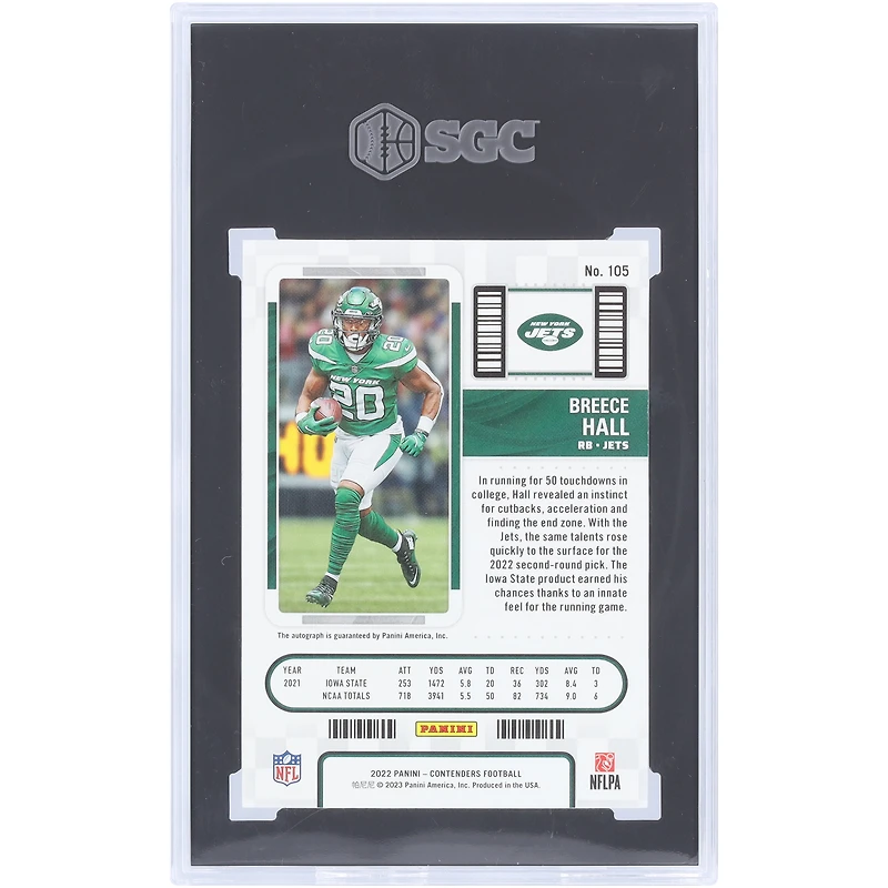 Breece Hall New York Jets Autographed 2022 Panini Contenders #105 SGC Authenticated 9 Rookie Card