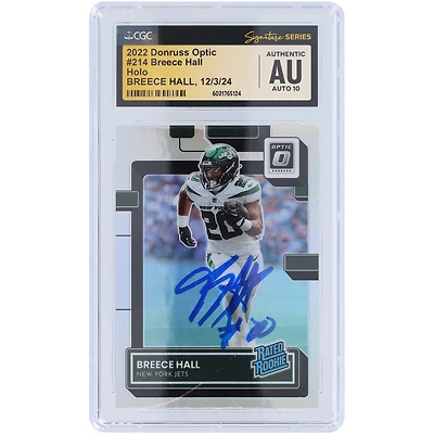 Carte de recrue Panini Donruss Optic Holo #214 autographiée 2022 des New York Jets de Breece Hall CGC Fanatics, Auto 10, authentifiée