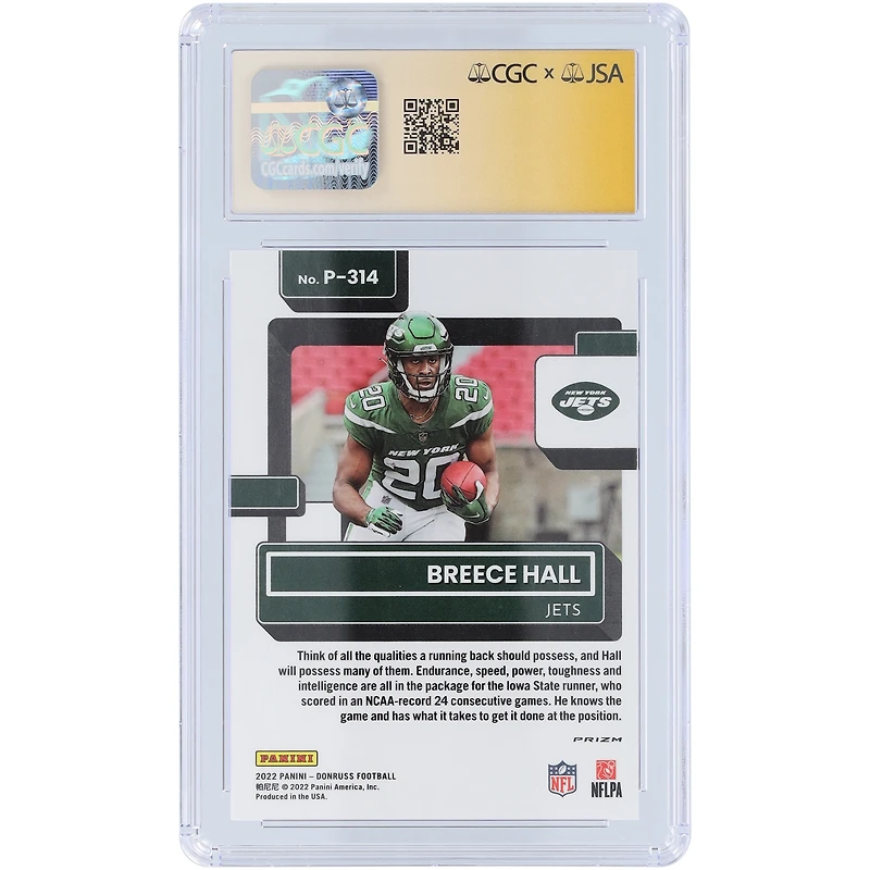 Breece Hall New York Jets Autographié 2022 Panini Donruss Rouge & Vert Optic Preview #P-314 CGC Fanatics Witnessed Authenticated 9/10 Rookie Card