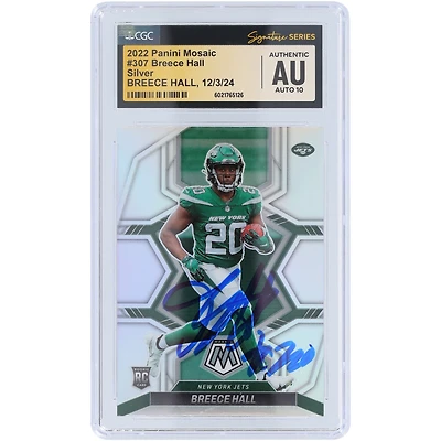 Breece Hall New York Jets Autographed 2022 Panini Mosaic Silver #307 CGC Fanatics Witnessed Authenticated Auto 10 Rookie Card