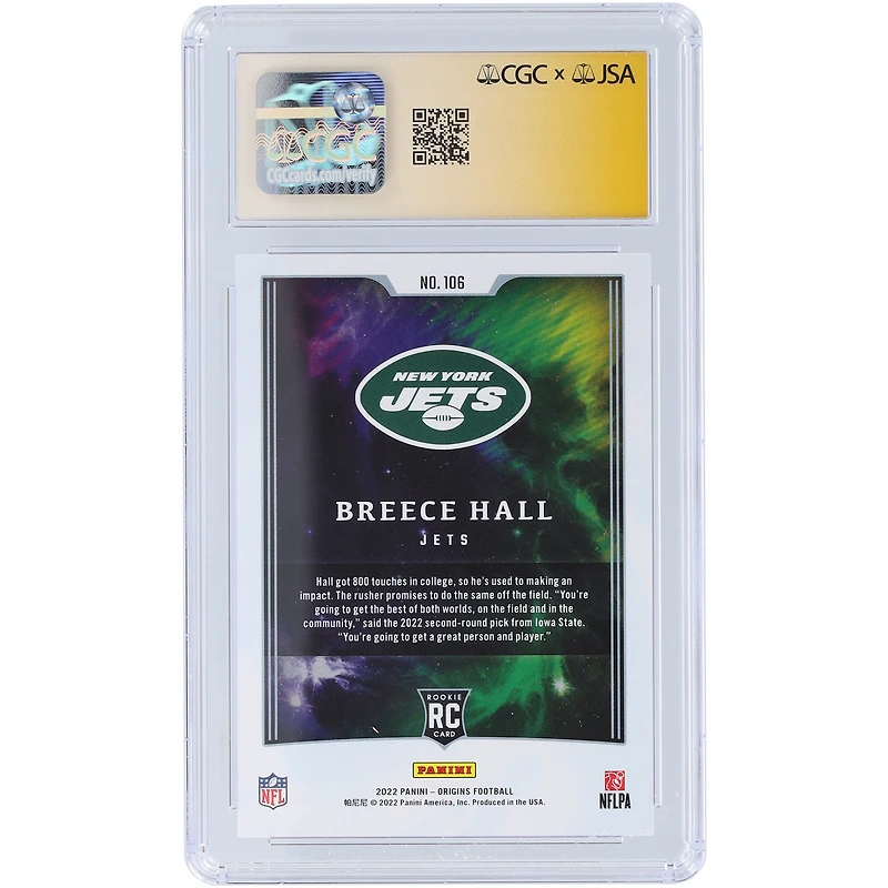 Breece Hall New York Jets Autographed 2022 Panini Origins #106 CGC Fanatics Witnessed Authenticated 9/10 Rookie Card