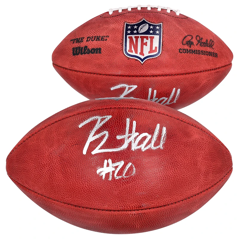 Ballon de football américain NFL Duke en couleur, autographié par Breece Hall des New York Jets.