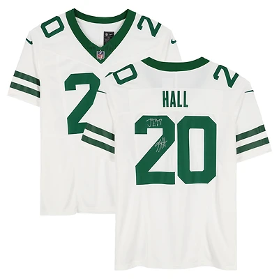 Maillot Nike Vapor F.U.S.E. blanc dédicacé par Breece Hall des New York Jets, édition limitée, avec inscription « JETS ! »