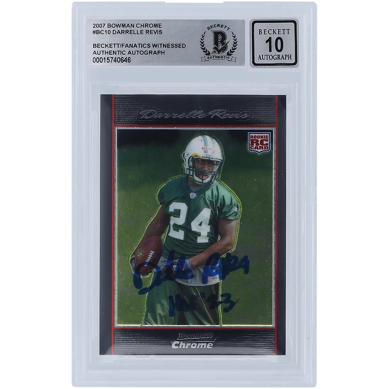Darrelle Revis New York Jets Autographié 2007 Bowman Chrome #BC10 Beckett Fanatics Witnessed Authenticated 10 Rookie Card avec l'inscription "HOF 23"