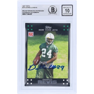 Darrelle Revis New York Jets Autographed 2007 Topps #374 Beckett Fanatics Witnessed Authenticated 10 Rookie Card
