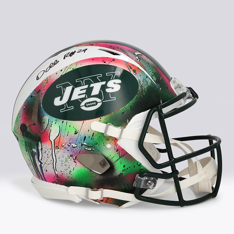 Casque Riddell Speed Authentic rétro 1998-2018 autographié par Darrelle Revis (New York Jets) - Illustration de Shawn Voelker - NF70444441