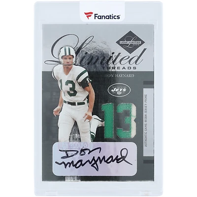 Carte autographiée Don Maynard des Jets de New York, édition limitée Leaf 2005, relique bicolore #LT-27 #3/13
