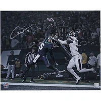 Photo dédicacée de Garrett Wilson (New York Jets) - 40 x 50 cm (16 x 20 pouces) - Réception d'un touchdown en plein saut