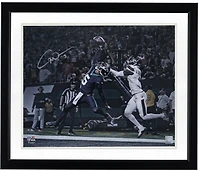 Photo dédicacée de Garrett Wilson (New York Jets) - 40 x 50 cm (16 x 20 pouces) - Réception d'un touchdown en plein saut