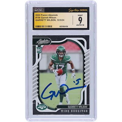 Carte de recrue 9/10 authentifiée 2022 Panini Absolute #106 de Garrett Wilson New York Jets, CGC Fanatics Witnessed