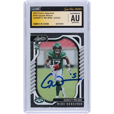 Carte de recrue Auto 10 autographiée Panini Absolute #106 2022 de Garrett Wilson par les New York Jets, CGC Fanatics Witnessed Authenticated