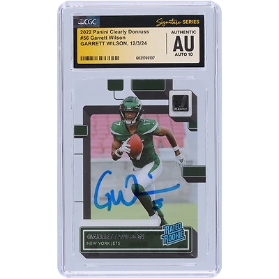 Carte de recrue Panini 2022 autographiée par Garrett Wilson des New York Jets, clairement Donruss #56, CGC Fanatics a été témoin d'une carte authentifiée Auto 10