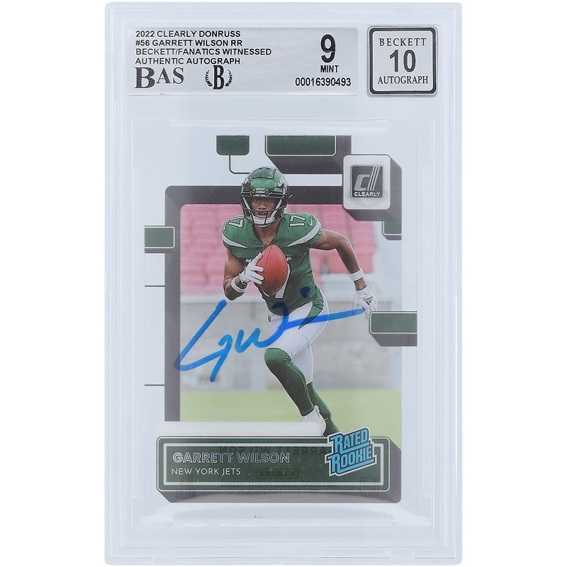 Garrett Wilson New York Jets Autographed 2022 Panini Clearly Donruss Rated Rookie #56 Beckett Fanatics Witnessed Authenticated 9/10 Rookie Card