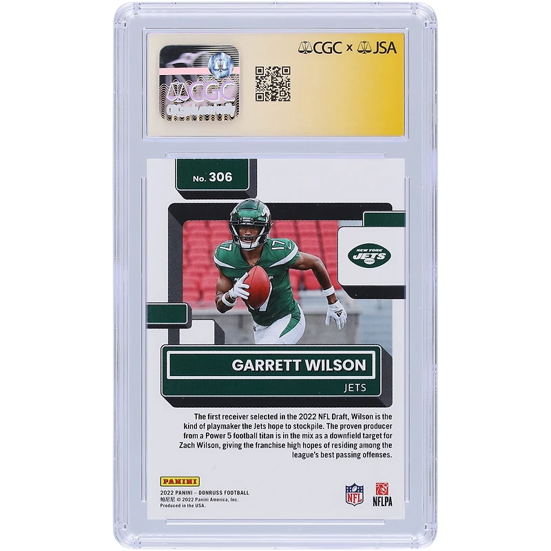 Garrett Wilson New York Jets Autographed 2022 Panini Donruss #306 CGC Fanatics Witnessed Authenticated 10/10 Rookie Card
