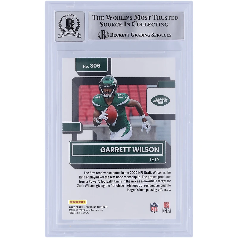 Garrett Wilson New York Jets Autographed 2022 Panini Donruss Rated Rookie #306 Beckett Fanatics Witnessed Authenticated 10 Rookie Card with "2022 OROY" Inscription