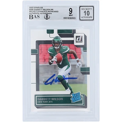Carte de recrue authentifiée 9/10 de Beckett Fanatics 2022 autographiée par Garrett Wilson des New York Jets, classée Panini Donruss, numéro 306